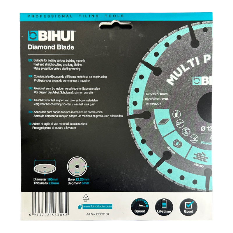 Диск алмазний BIHUI MULTI PURPOSE 180 мм (DSBS180)