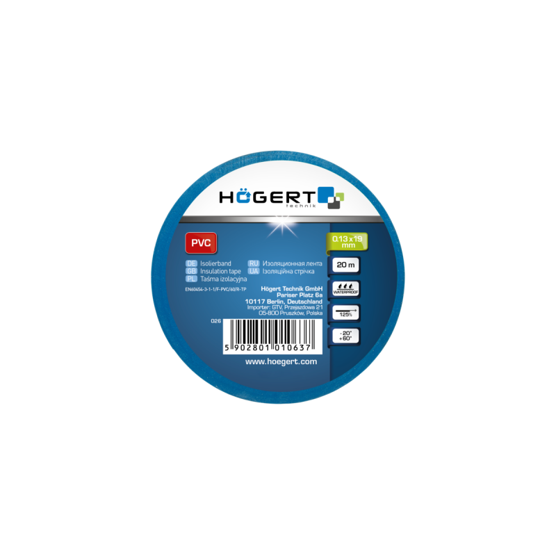 Ізоляційна стрічка HOEGERT з ПВХ,синя (HT1P283)