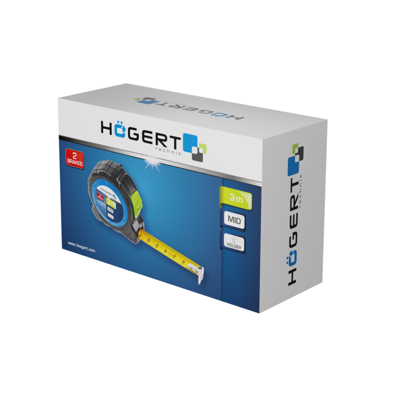 Рулетка HOEGERT, 8м /25 мм,сталева, (HT4M411)