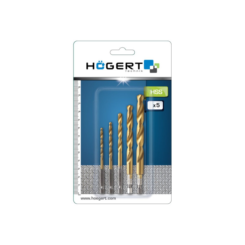 Набір свердел HOEGERT, по металуCo5% 5 шт. (HT6D180)