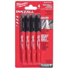 Маркер Milwaukee InkZAll для будмайданчика ультра-тонкий, чорний 4 шт (48223154)