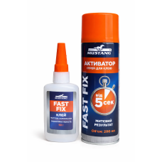 Клей двокомпонентний, спрей-активатор, MUSTANG FAST FIX, 200мл. + 50 г. (MG28)
